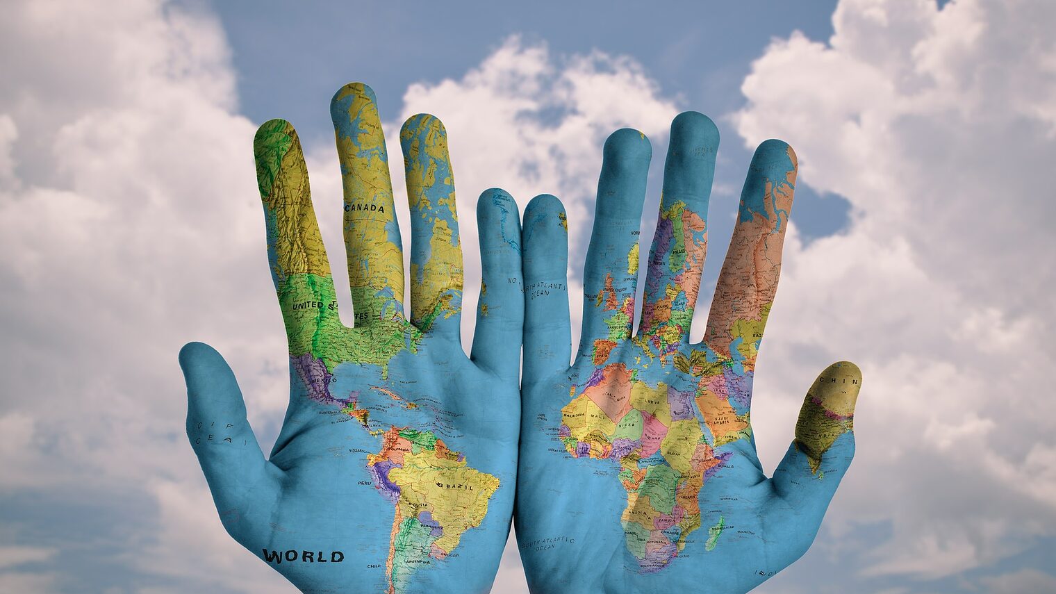 Außenwirtschaft, Auslandsgeschäfte, Global, Hände, Karte, Map