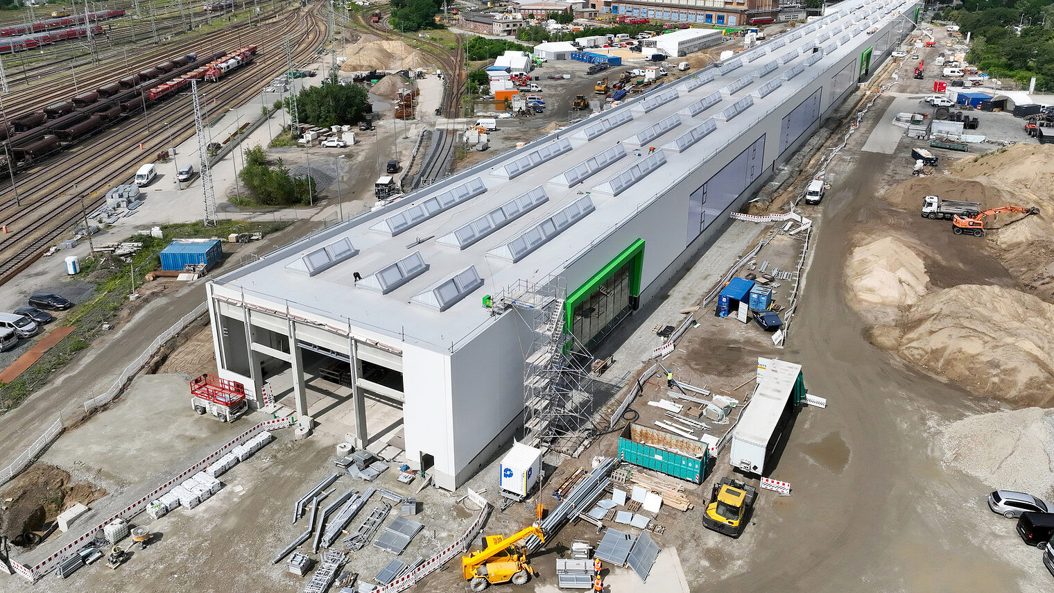 Baufortschritt neues Werk Cottbus am 28.06.2023 Schlagwort(e): Neues Werk Cottbus, Halbjahres-Bilanzpressekonferenz 2023, Investition, Baustelle, Brandenburg, Cottbus, Aktuelle Themen, Lausitz, Werk der schweren Instandhaltung