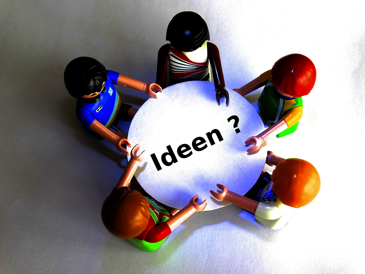 marketing, tisch, ideen, teamwork, playmobil