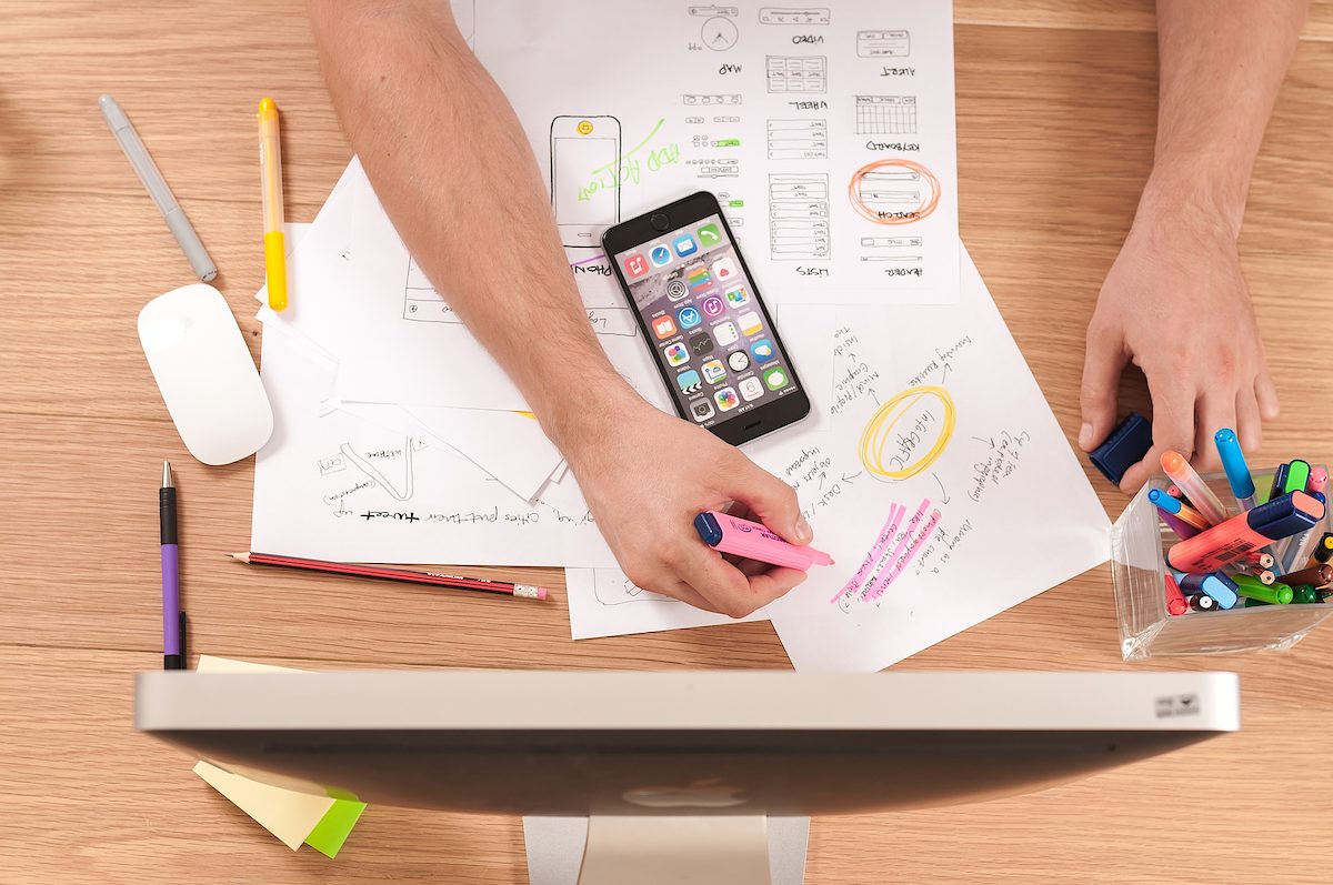 Marketing, Konzept, Schreibtisch, Planen, Computer,