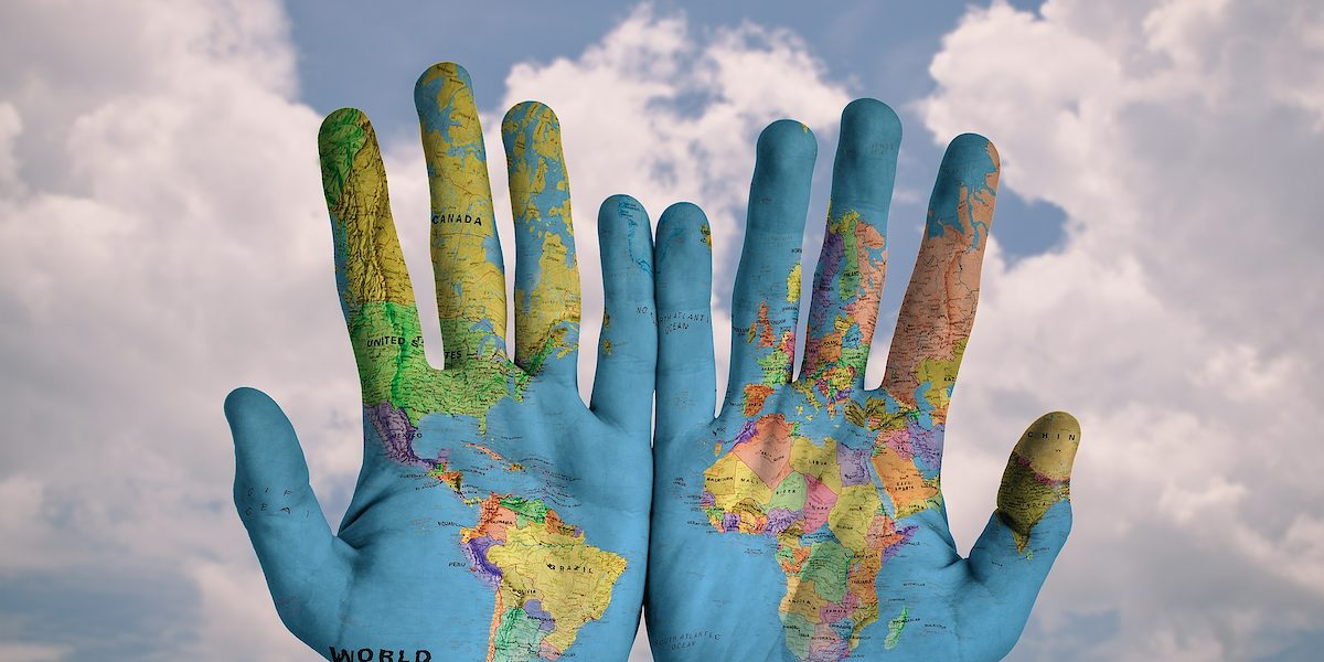 Außenwirtschaft, Auslandsgeschäfte, Global, Hände, Karte, Map