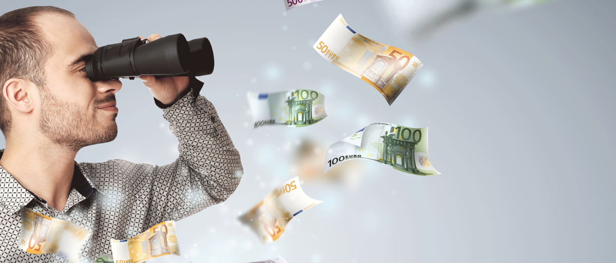 Man schaut nach Geld,Geld,Föderung,Fernglas