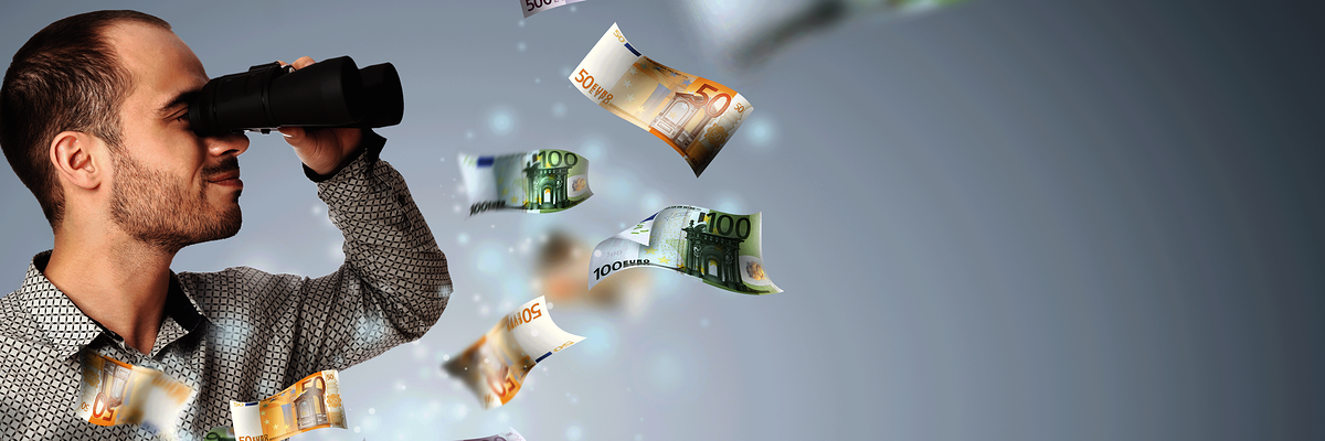 Man schaut nach Geld,Geld,Föderung,Fernglas