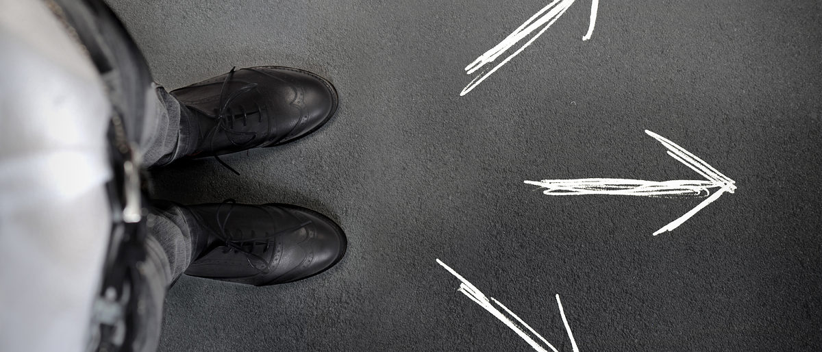 doubt, woman, walk, man, street, direction, foot, way, concept, strategy, business, choose, select, arrow, Inspiration, Solution, Innovation, Guidance, Opportunity, perplexity, success