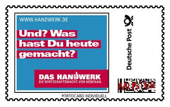 Mit der Briefmarke im Kampagnen-Design können Betriebe bei der postalischen Kommunikation mit Kunden und Geschäftspartnern zeigen, dass sie zum Handwerk gehören.