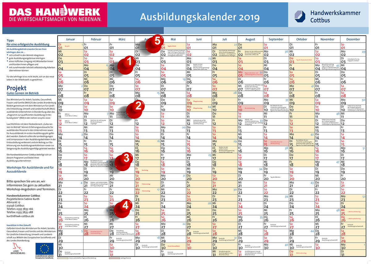 Ausbildungskalender 1. April 2019