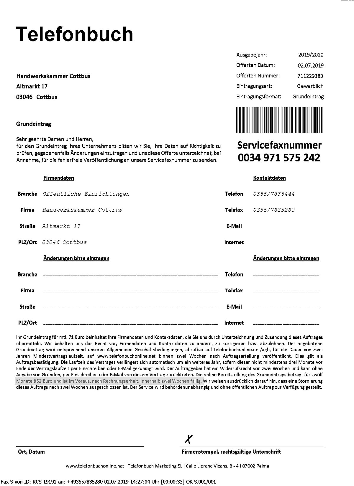 Telefonbucheintrag unseriös 2019