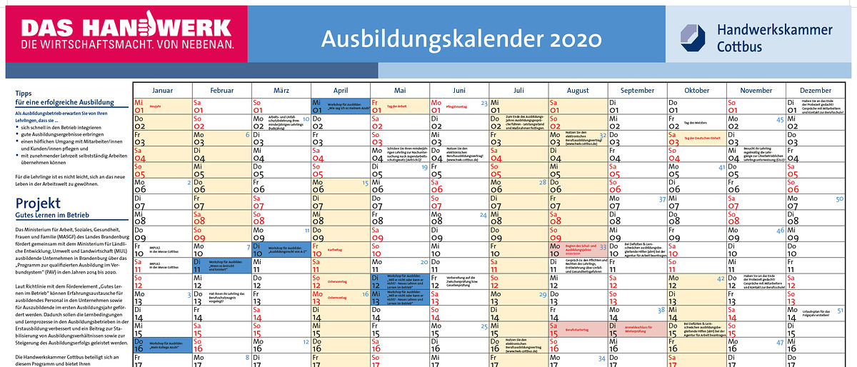 Ausbildungskalender 2020 Teil 1