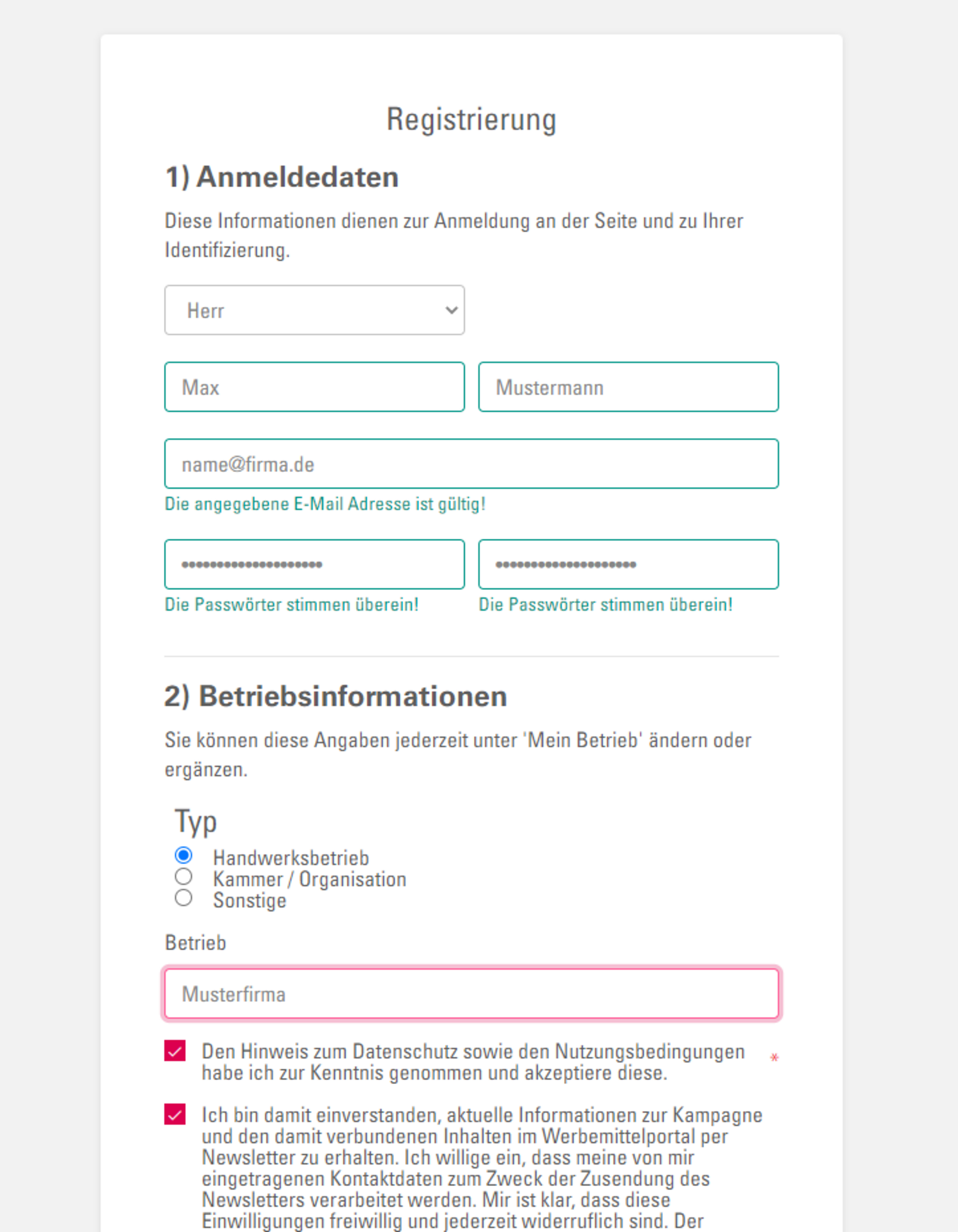 Registrierung Werbemittelportal