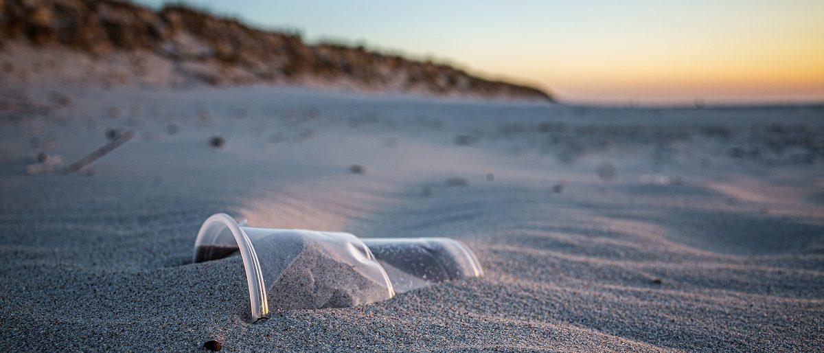 Kunststoffbecher am Strand