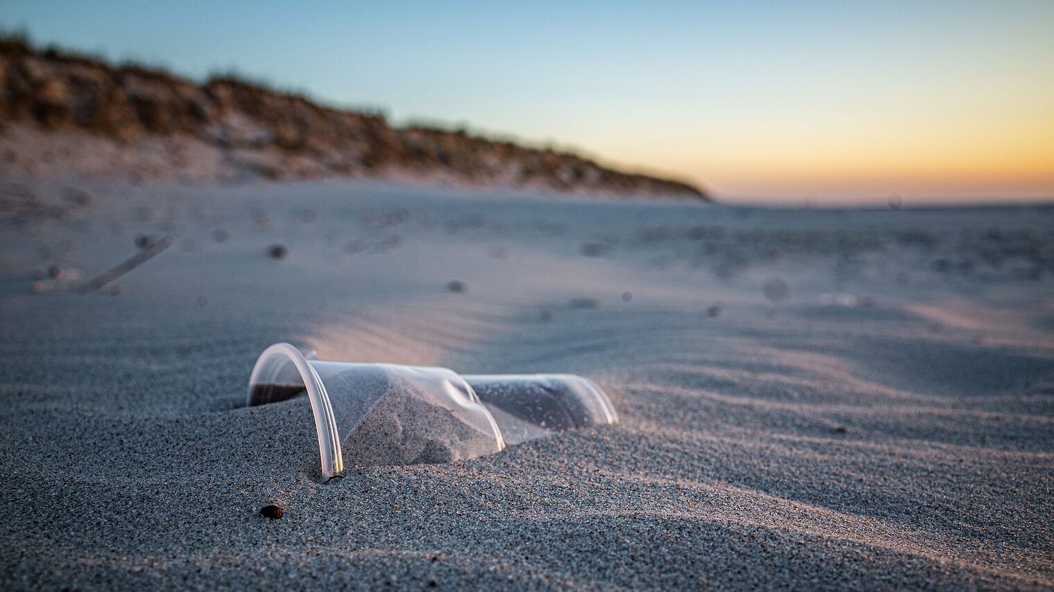 Kunststoffbecher am Strand